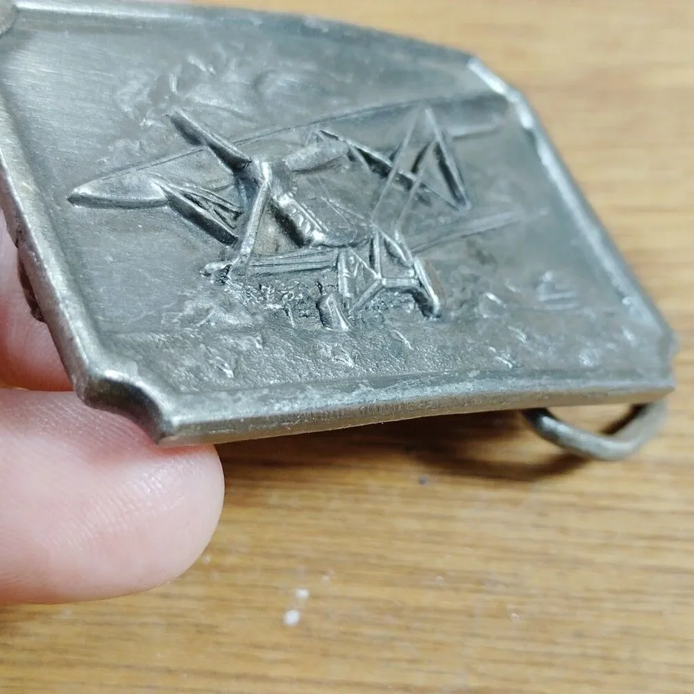 Bergamot Brass Works Belt Buckle Vintage Airplane Biplane Metal Flight Flying